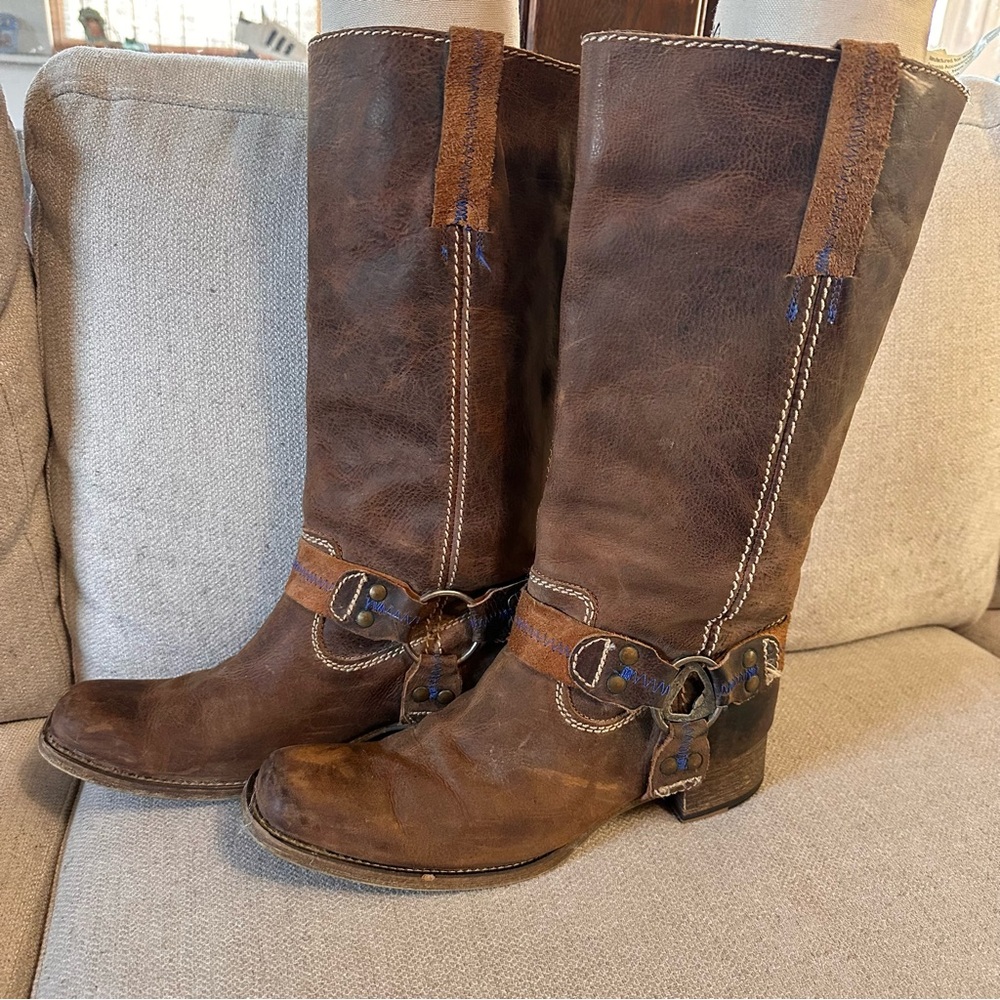 Bed Stu Roma Harness Boots Rugged Brown Leather Pull On Bottle Opener Classic - Picture 2 of 12